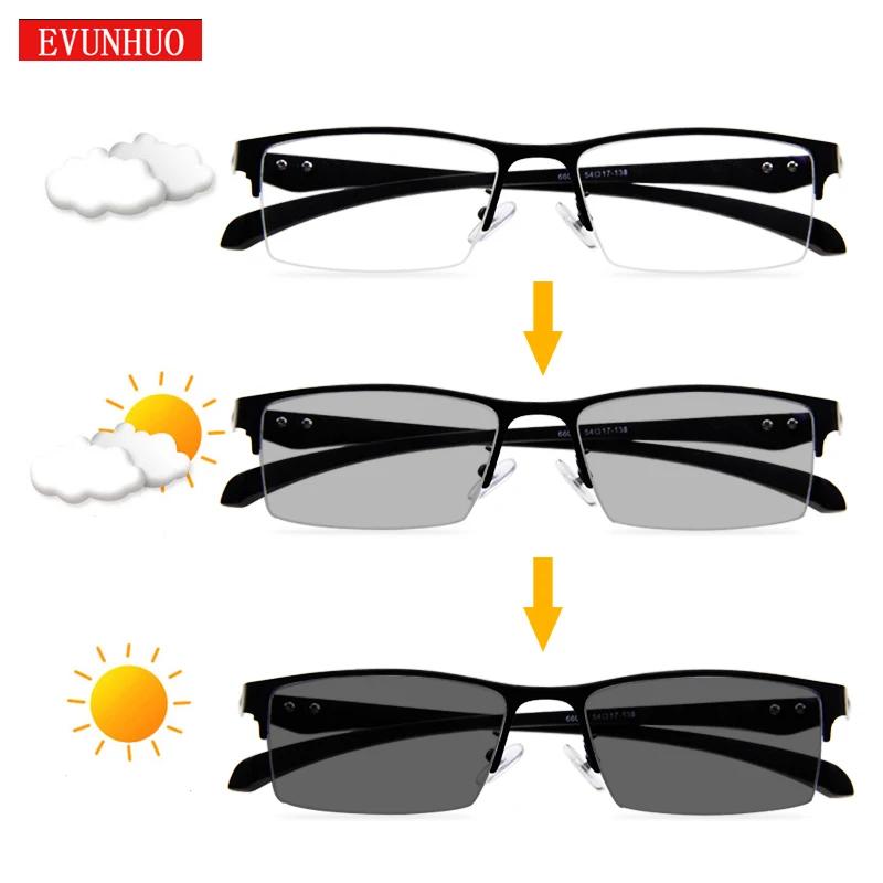 Lunettes de lecture photochromiques progressives pour hommes, Transition en titane, hypermétropie, p