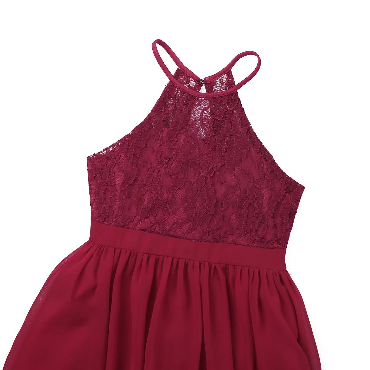 Robe de demoiselle d'honneur en mousseline de soie pour filles, licou en dentelle, princesse, mariag