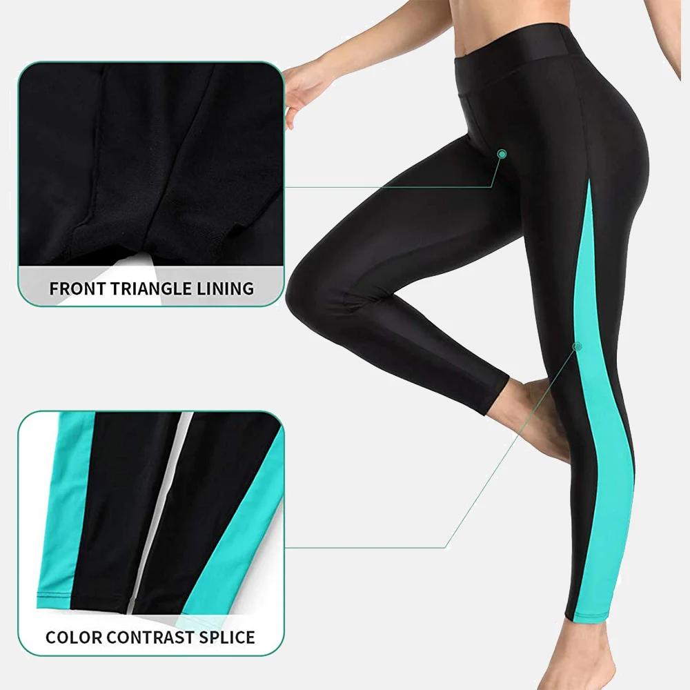 Anfilia Pantalon de bain femme bloc de couleur pantalon de bain taille haute leggings de bain collan