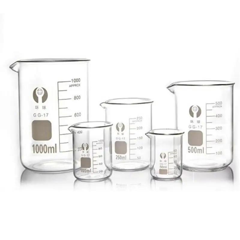 Nouveau 5 ml, 10 ml, 25 ml, 50 ml, 100 ml, 150 ml, 200 ml, 250 ml, 1000 ml bécher en verre Pyrex Bor