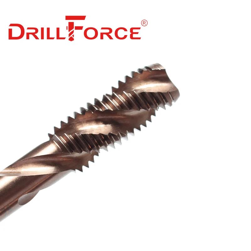Forets à filetage de vis en Cobalt Drillforce HSSCO M35 flûte en spirale métrique M2-M30 tarauds de