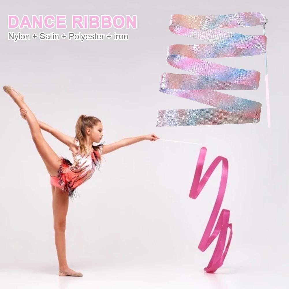 Ruban de danse de ballet avec anciers virevoltant pour enfant, bande de performance sportive scintil