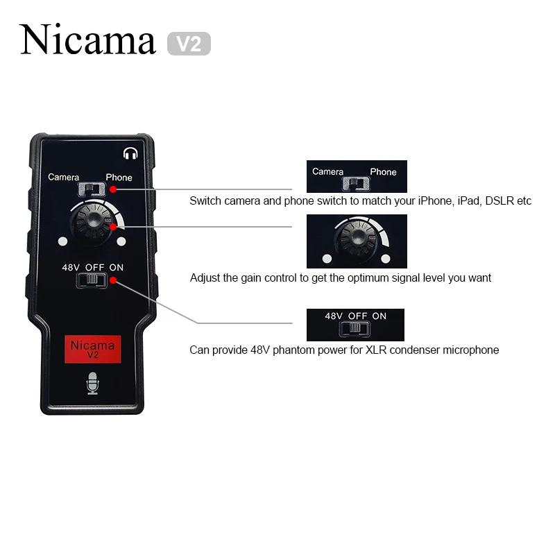 Adaptateur de Microphone/guitare Nicama V2 XLR femelle vers 3.5mm, préampli de Microphone pour iPhon