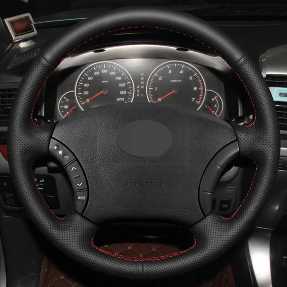 Housse de volant en Faux cuir noir, accessoires de voiture, bricolage, pour Toyota Land Cruiser Prad