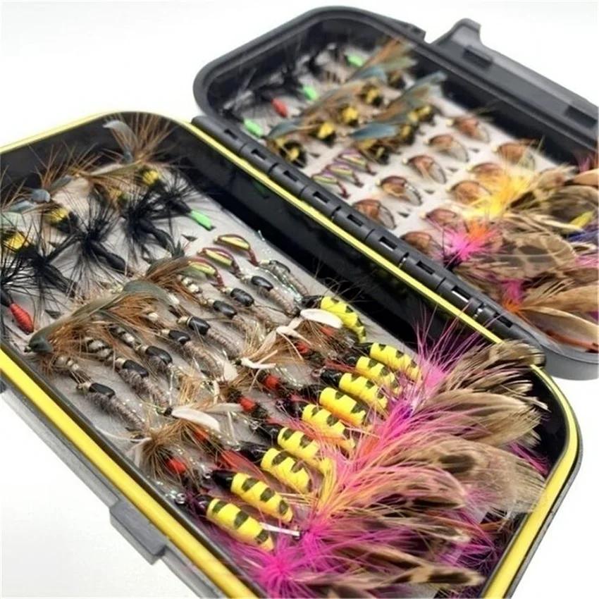 Assortiment de leurres pour la pêche à la mouche, lot de 32 à 112 pièces, avec banderoles, nymphe, à