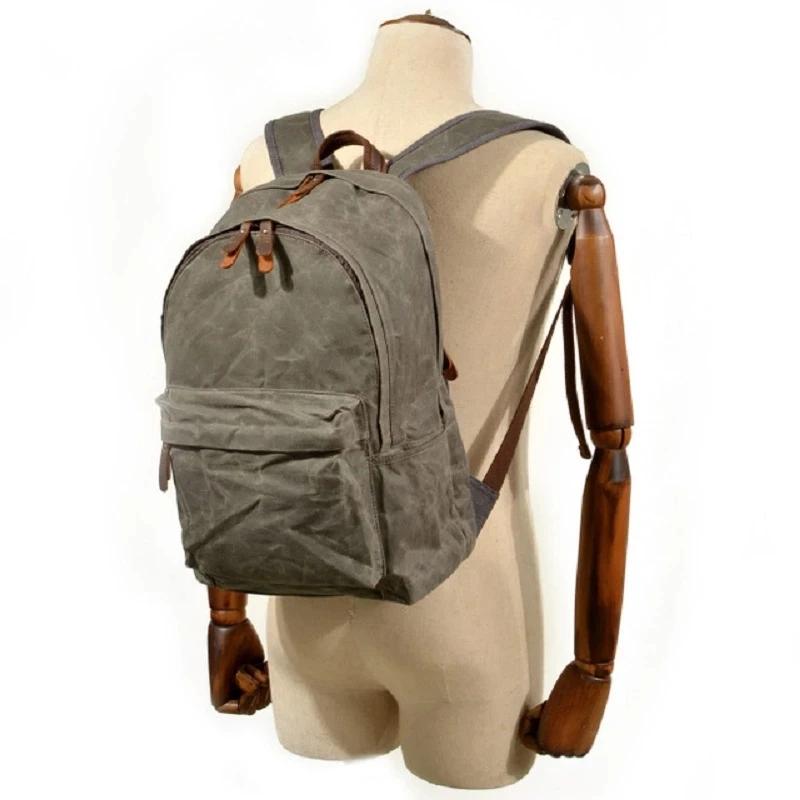 Sacs à dos en toile de cire d'huile imperméables pour hommes et femmes, sacs à dos vintage unisexes,