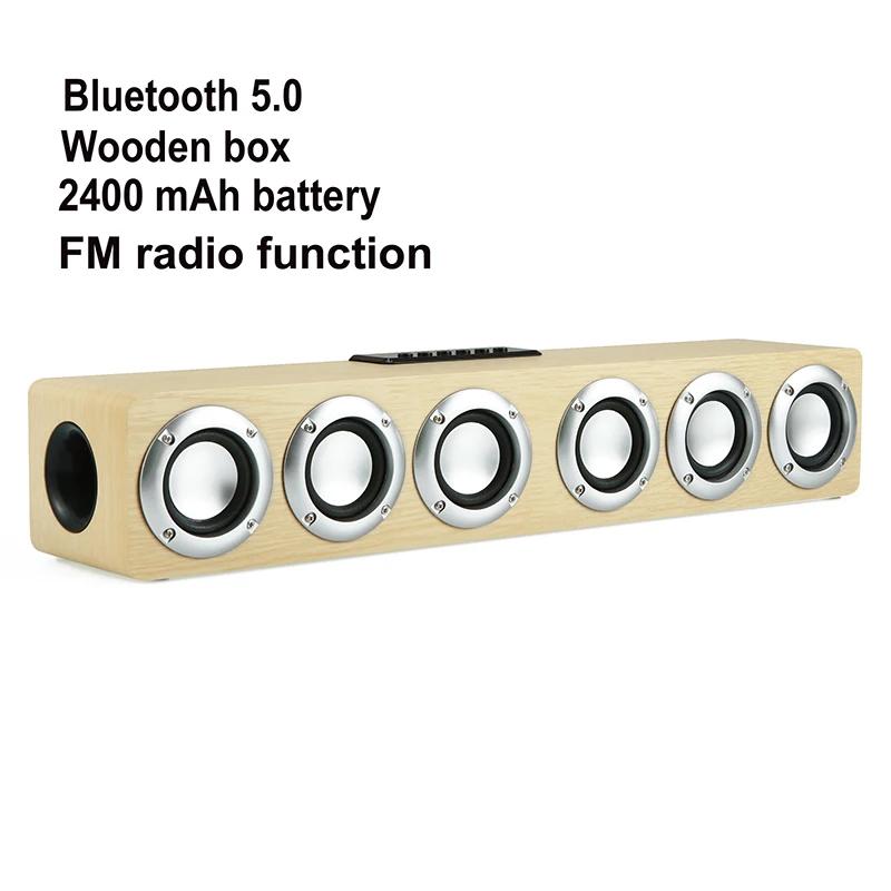 Haut-parleur colonne Bluetooth portable pour cinéma maison, haut-parleur en bois sans fil, radio-rév