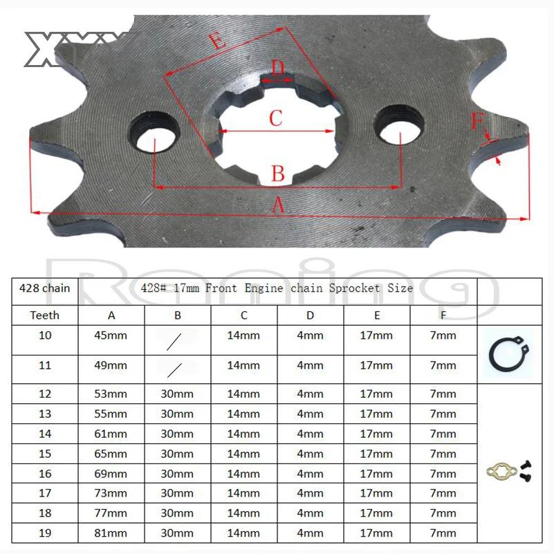 428 # Pignon de moteur avant 17mm, 10 11 12 13 14 15 16 17 18 19T, dent pour Dirt Pit Bike ATV Qua