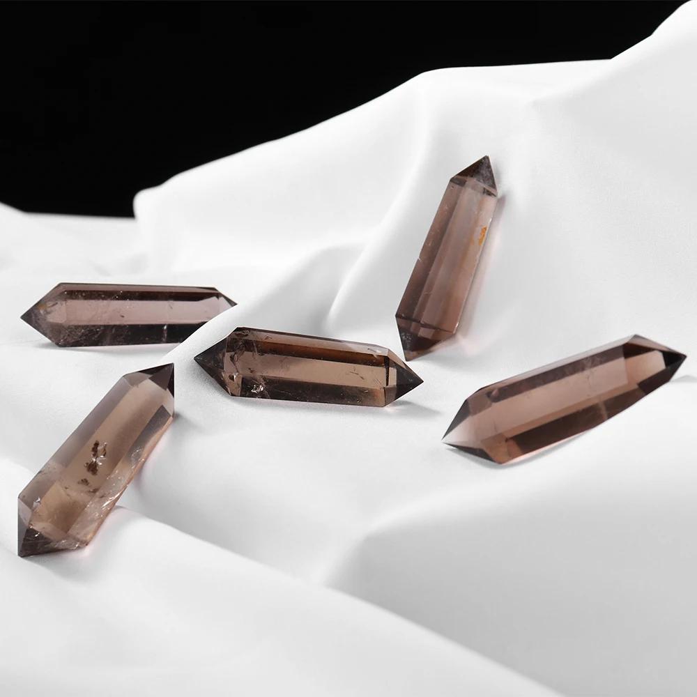 Quartz fumé en cristal naturel, 1 pièce, Double pointe, guérison, pierre minérale, baguette magique,