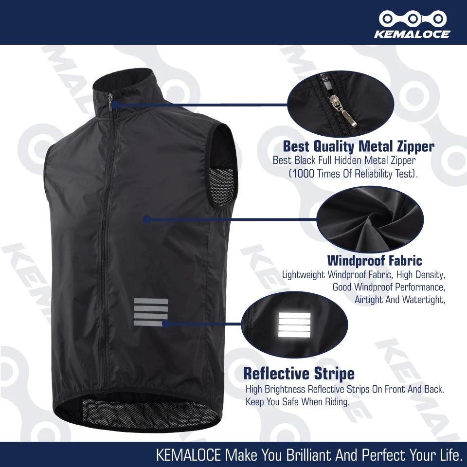KEMALOCE-Gilet de cyclisme bleu marine pour homme, 2023 fibre, noir, léger, extérieur, coupe-vent, s