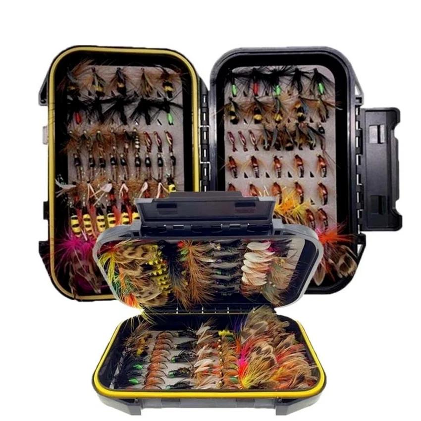 Assortiment de leurres pour la pêche à la mouche, lot de 32 à 112 pièces, avec banderoles, nymphe, à