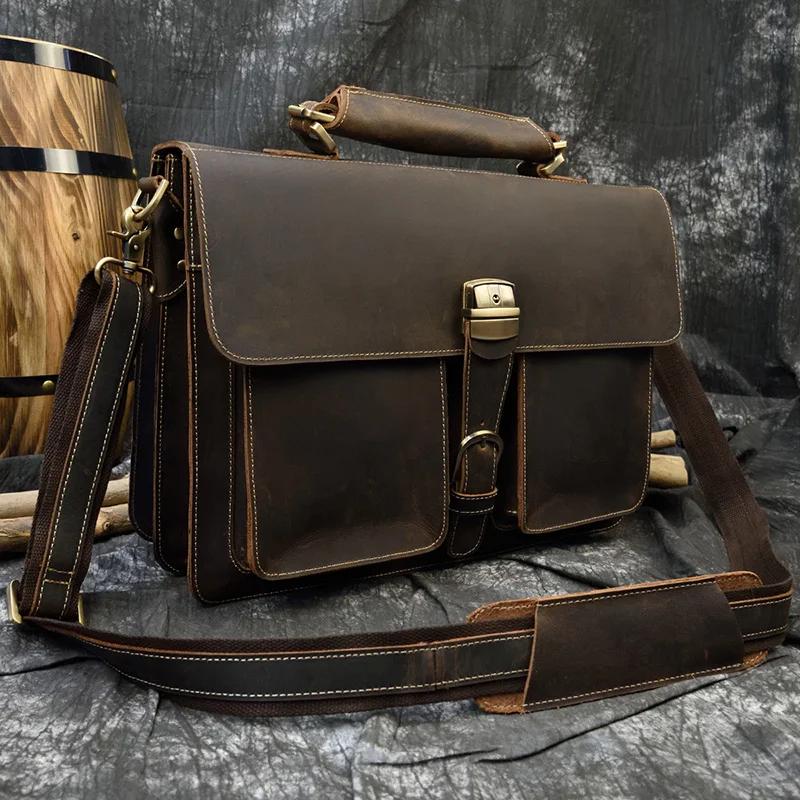 Sac d'ordinateur en cuir de vachette véritable pour homme, sac pour ordinateur portable, étui à bomb