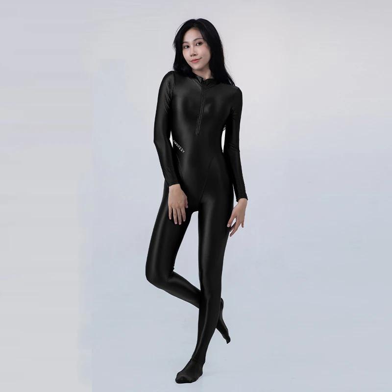Sexy avant fermeture éclair huile collants brillant lisse une pièce maillot de bain femmes Yoga comb