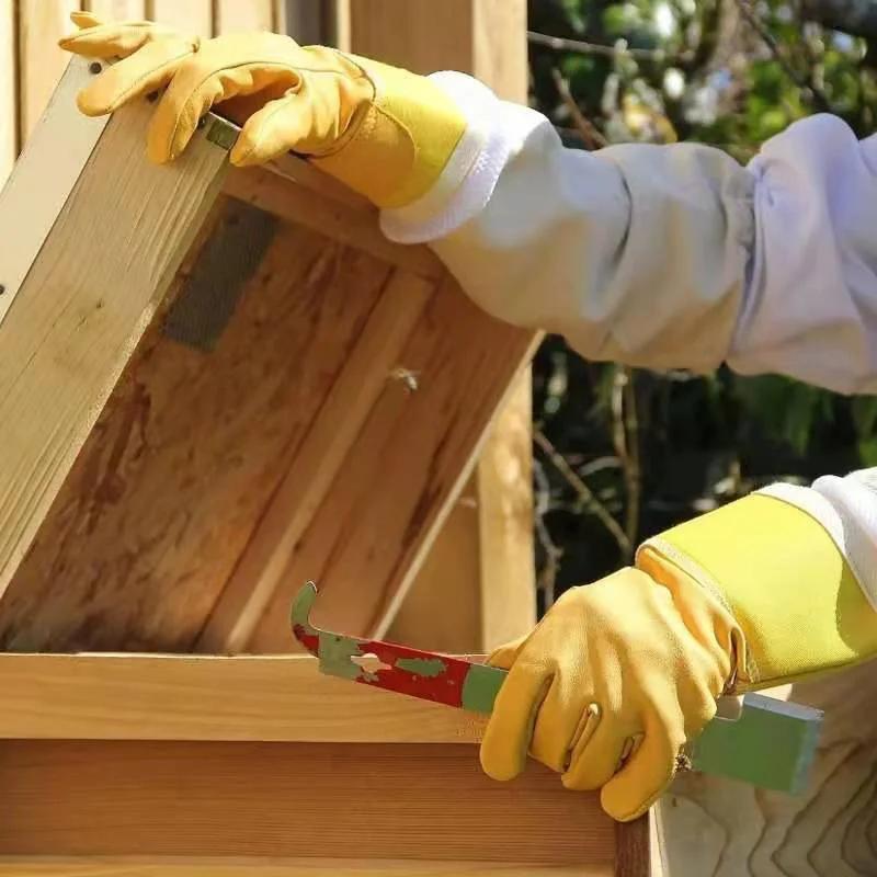Gants de protection pour l'apiculture, manches respirantes, maille jaune, peau de mouton blanche et