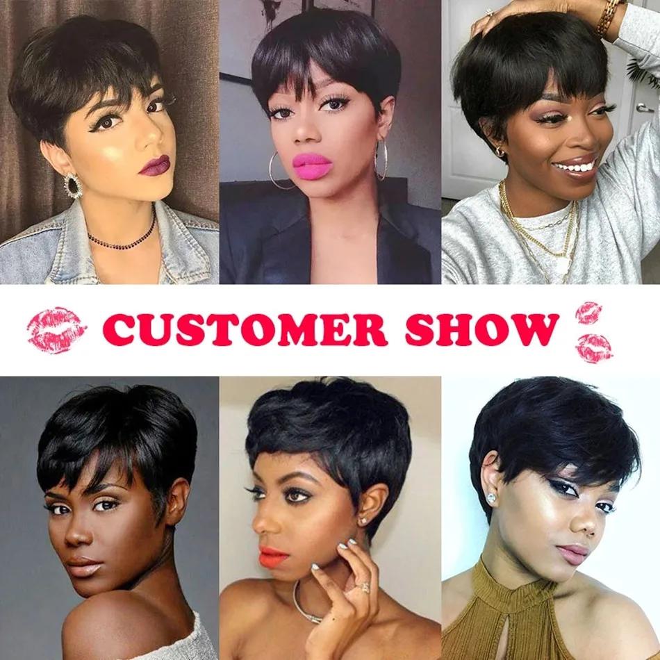 Perruques Pixie Cut pour femmes, perruque courte en cheveux humains avec frange, perruque Pixie Cut
