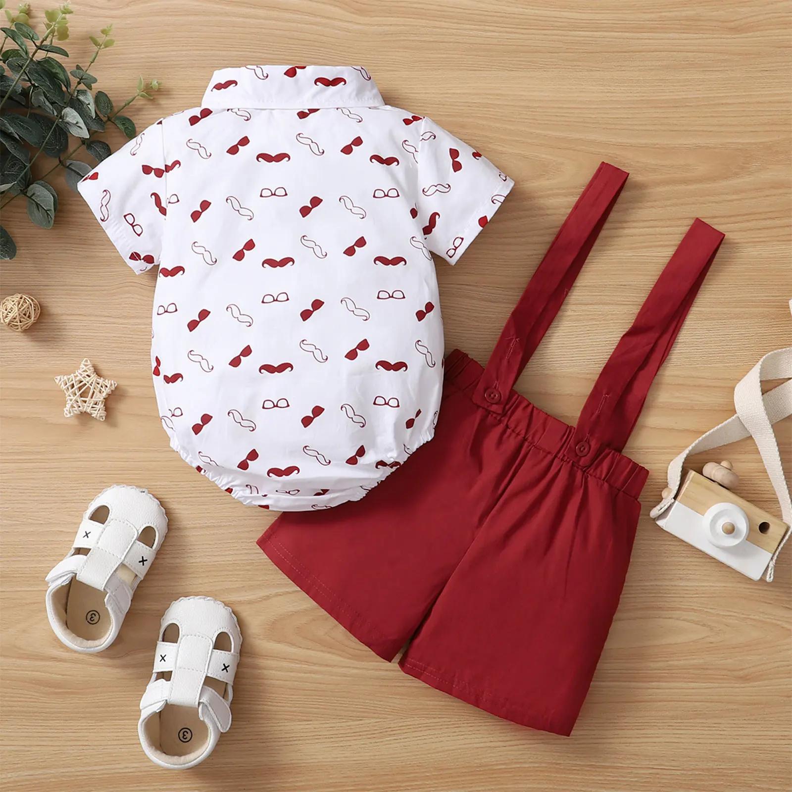 Ensemble de vêtements pour bébés garçons, chemise à manches courtes et col à revers + Short à bretel