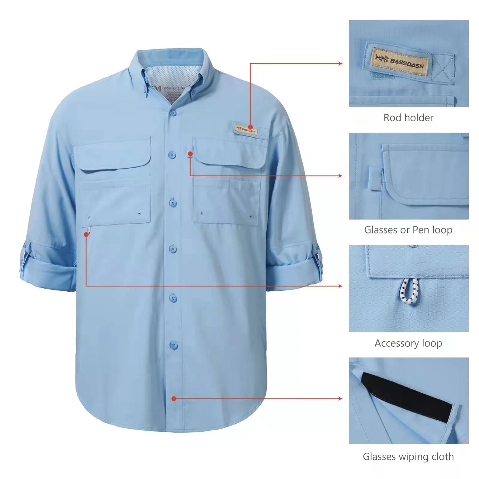 BASSDASH Chemise boutonnée de pêche à manches longues UPF 50 pour homme Performance Séchage rapide F