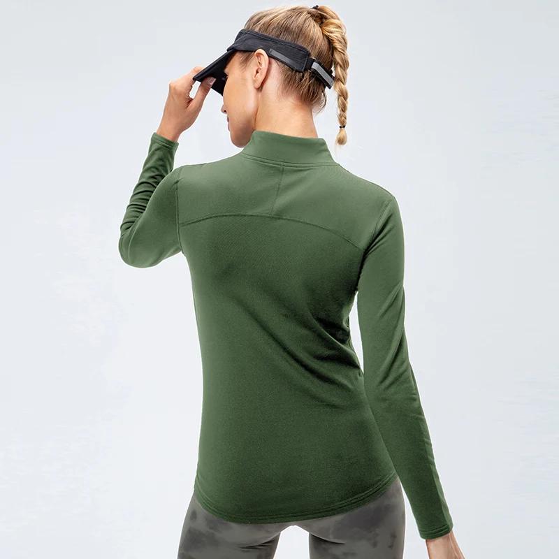 Haut de sport femme manches longues velours - Yoga fitness randonnée vélo col zippé automne