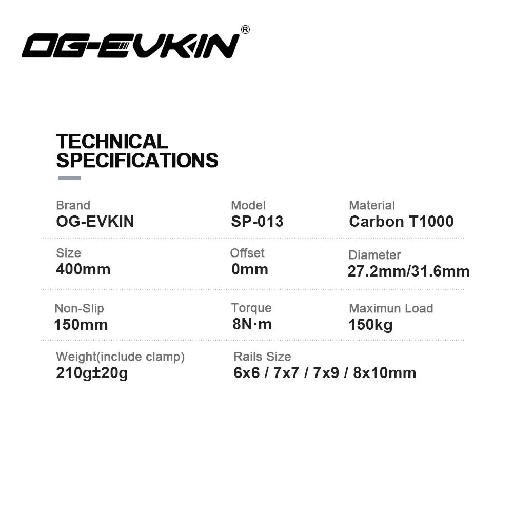 OG-EVKIN SP-013 tige de selle en carbone 27.2/31.6MM 0mm décalage vtt ou route 400MM Tube de selle e