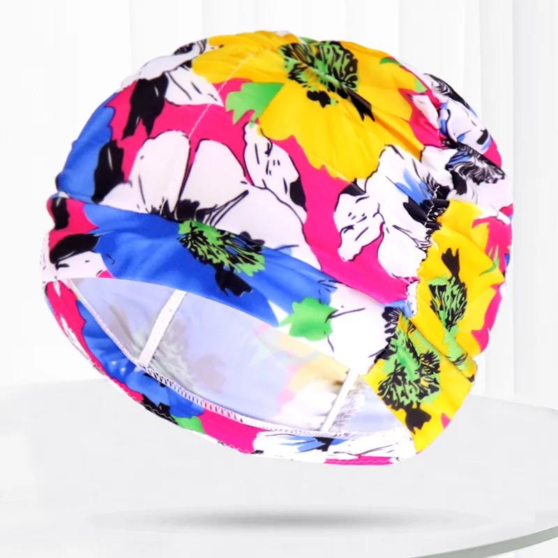 Bonnets de bain en tissu plissé pour femmes et hommes, imprimé fleur, cœur, étoiles, piscine, Sport