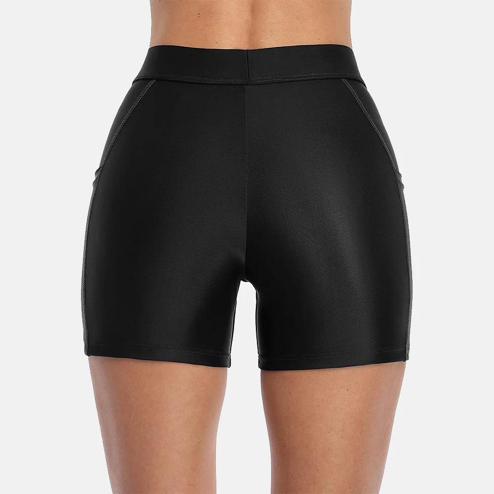 Anfilia – short de bain uni avec poches pour femmes, culotte taille haute, maillot de bain solide