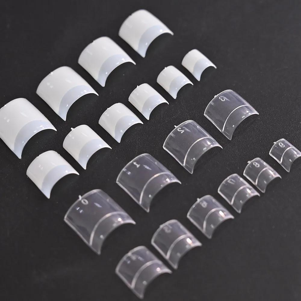 500 pièces/sac, faux ongles courts carrés, style French, demi-couverture, taille 10 (0-9), transpare