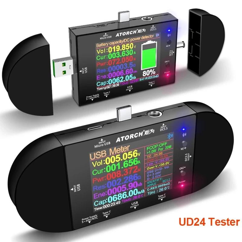 UD24 USB testeur type-c 2.4 "pouces DC5.5 ampèremètre numérique voltmètre batterie externe détecteur