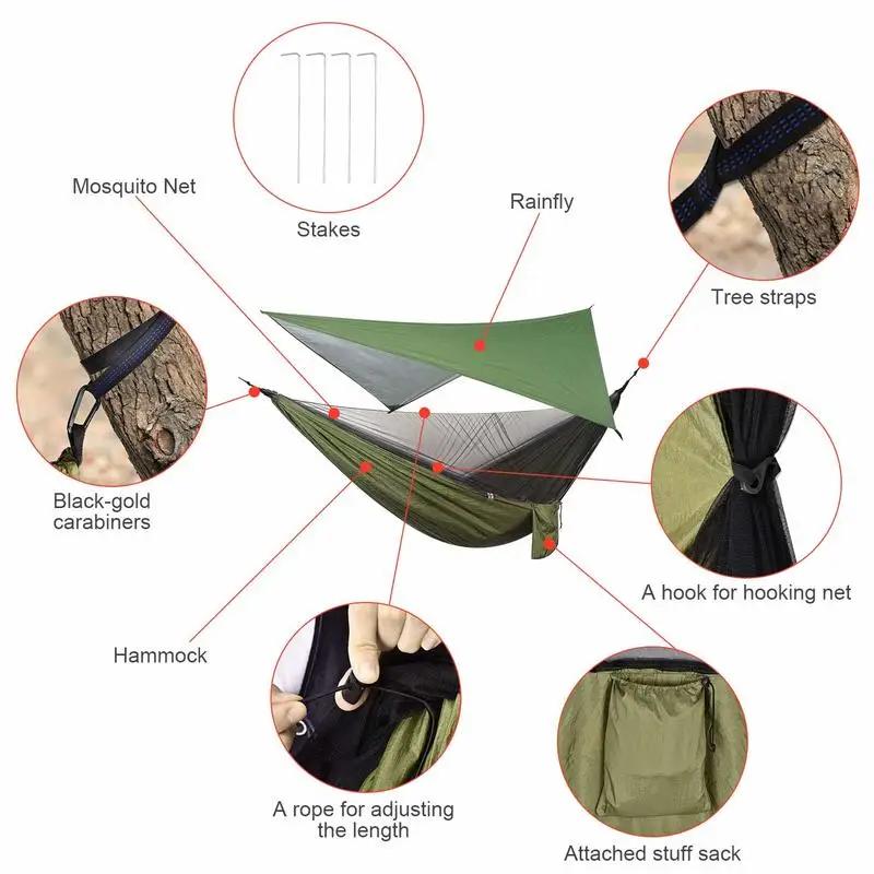 Hamac de Camping moustiquaire et auvent de hamac hamac en Nylon Portable sangles d'arbre de mouche d