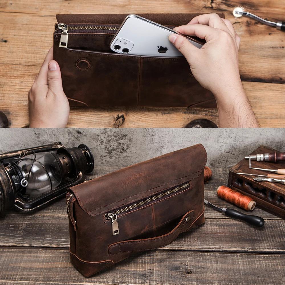 Pochette de luxe en cuir de vache pour hommes, pochette pour iPad Mini 4 5 6, Iphone, portefeuille à
