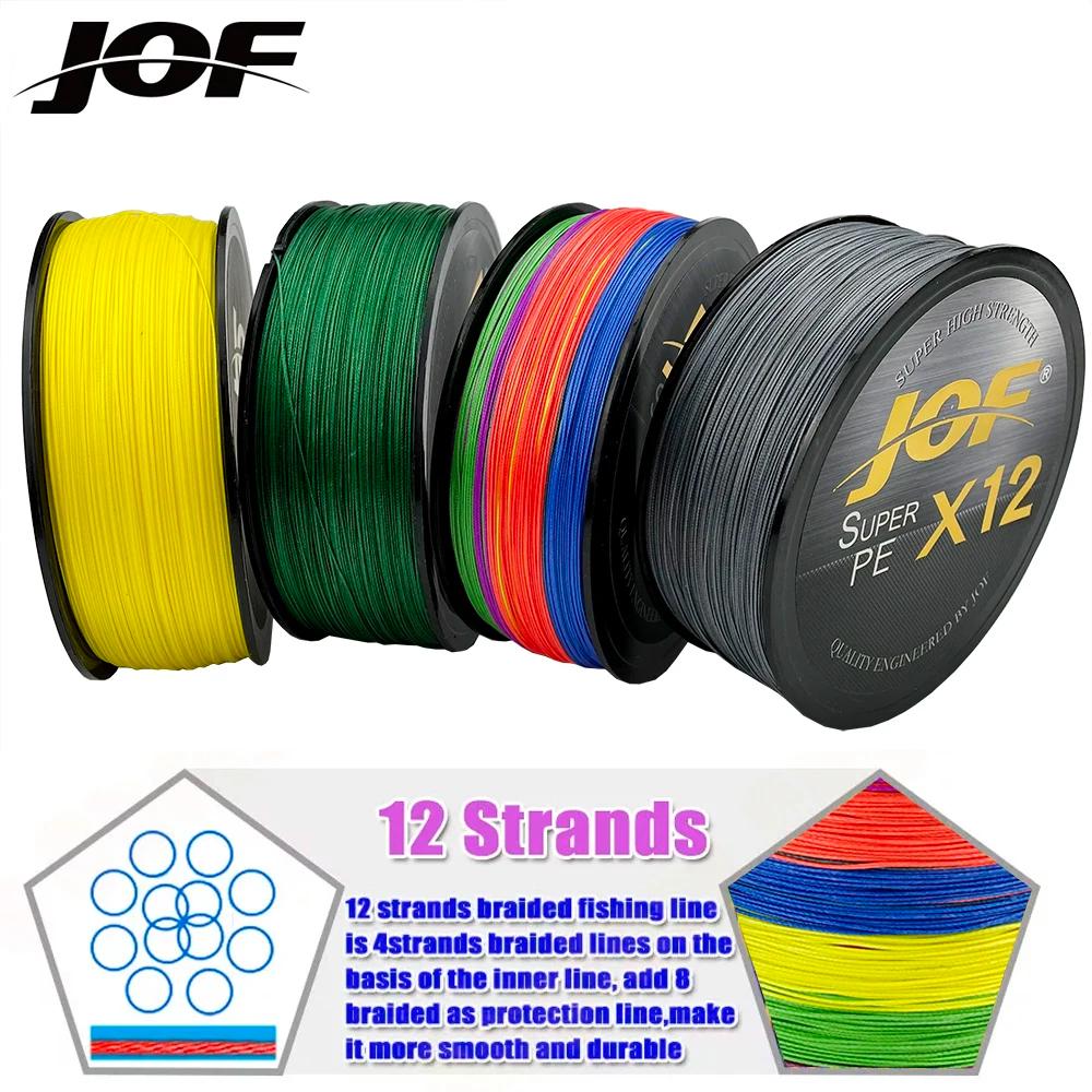 JOF 12 brins tresse PE ligne de pêche 300M 500M 100M forte résistance à l'abrasion ligne de pêche Mu