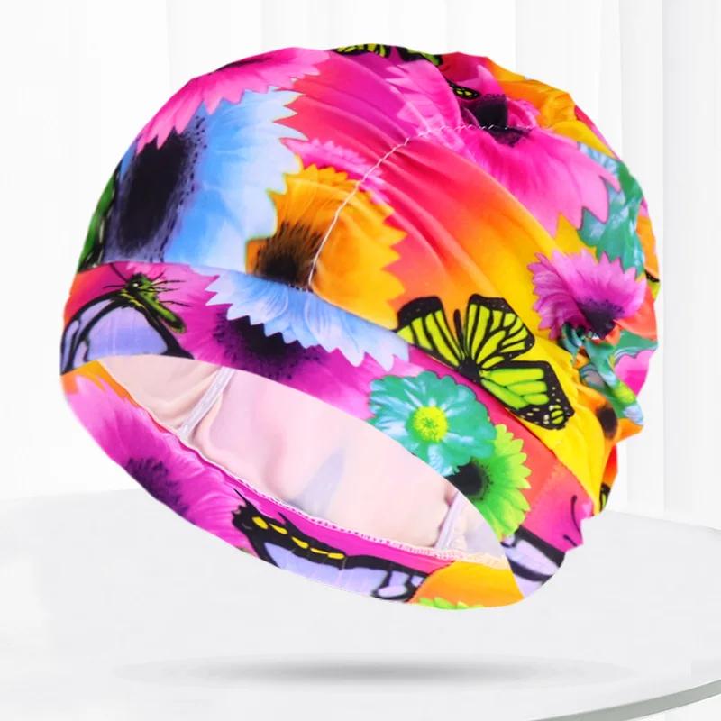 Bonnets de bain en tissu plissé pour femmes et hommes, imprimé fleur, cœur, étoiles, piscine, Sport