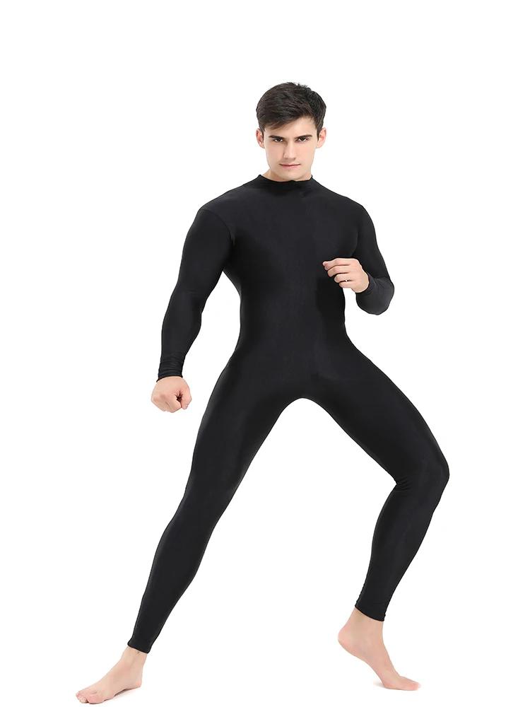 Speerise hommes noir col roulé Spandex à manches longues Unitard unisexe pleine longueur Ballet body