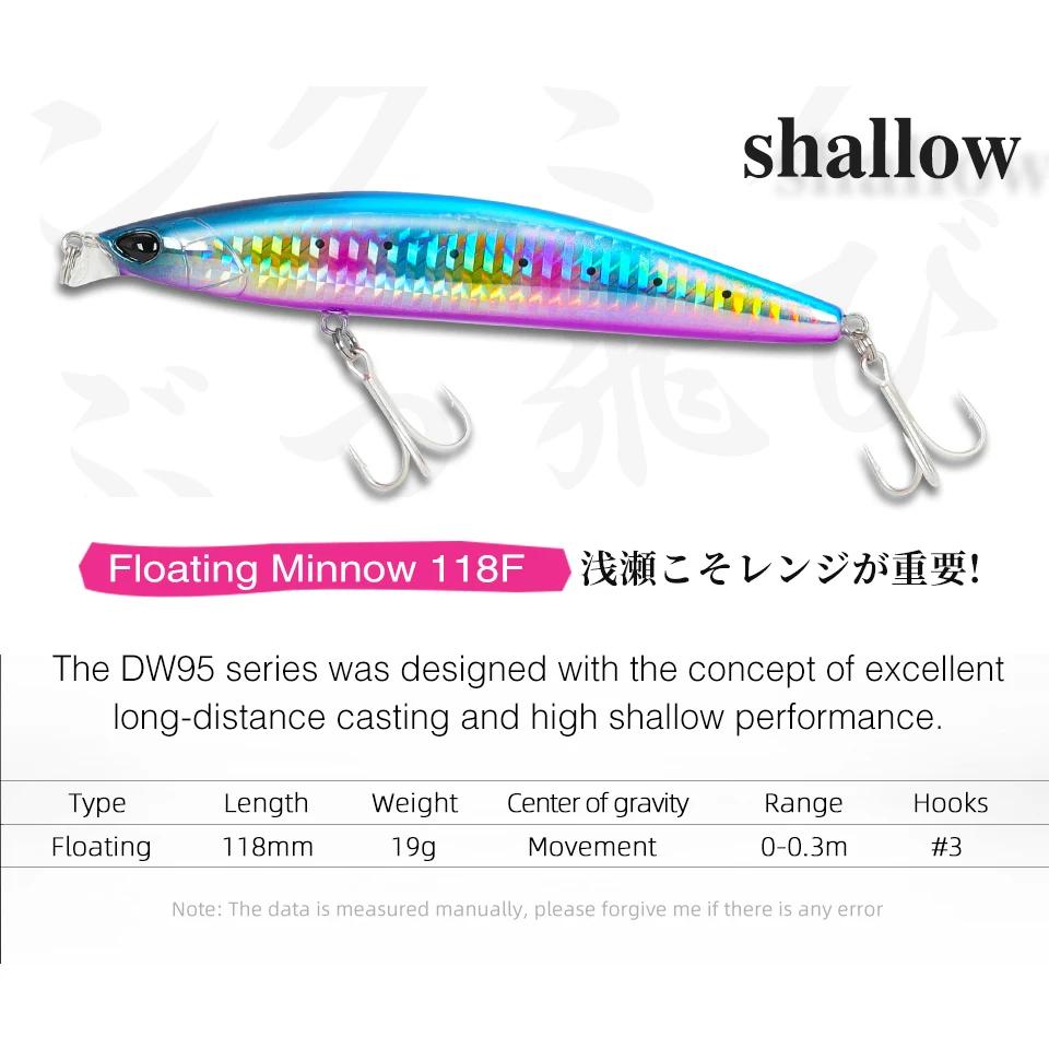TSURINOYA 118mm 19g 0-30cm leurre de pêche flottant à plage peu profonde DW95 118F bar marin méné pê