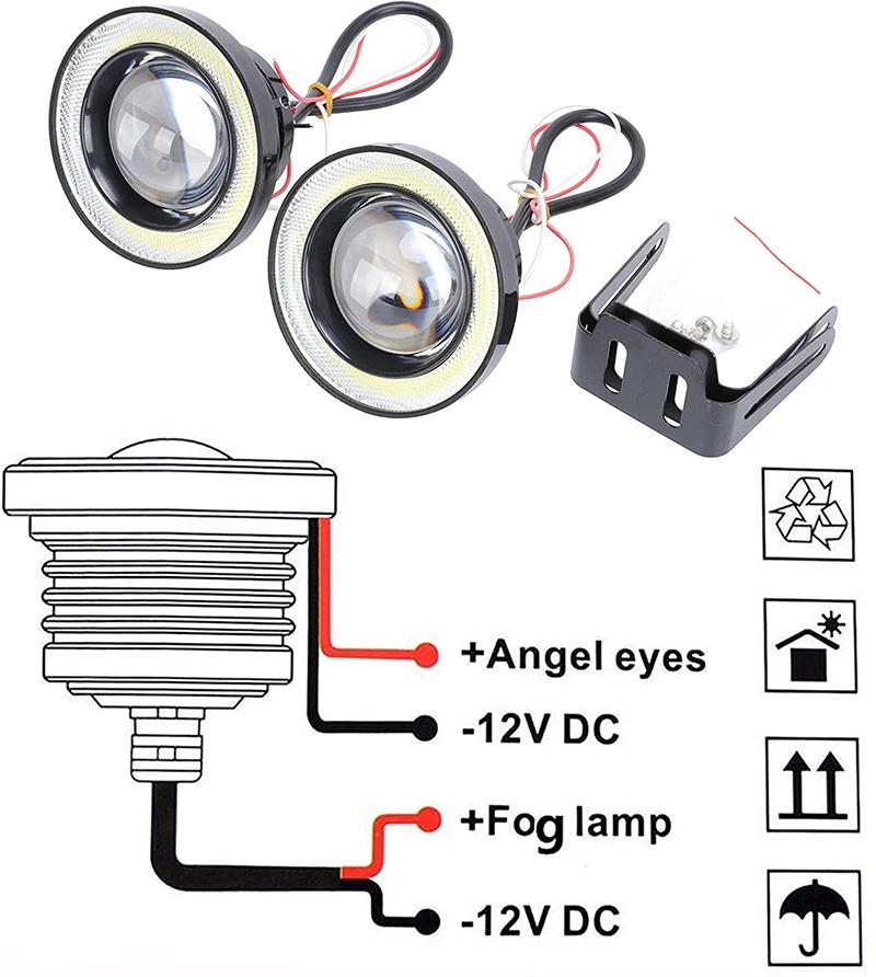 2 pièces 3.0 Angel Eyes antibrouillard 12V universel 2.5 COB LED lampe DRL 3.5 feux de conduite blan