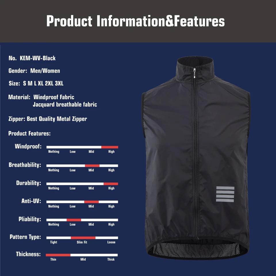 KEMALOCE-Gilet de cyclisme bleu marine pour homme, 2023 fibre, noir, léger, extérieur, coupe-vent, s