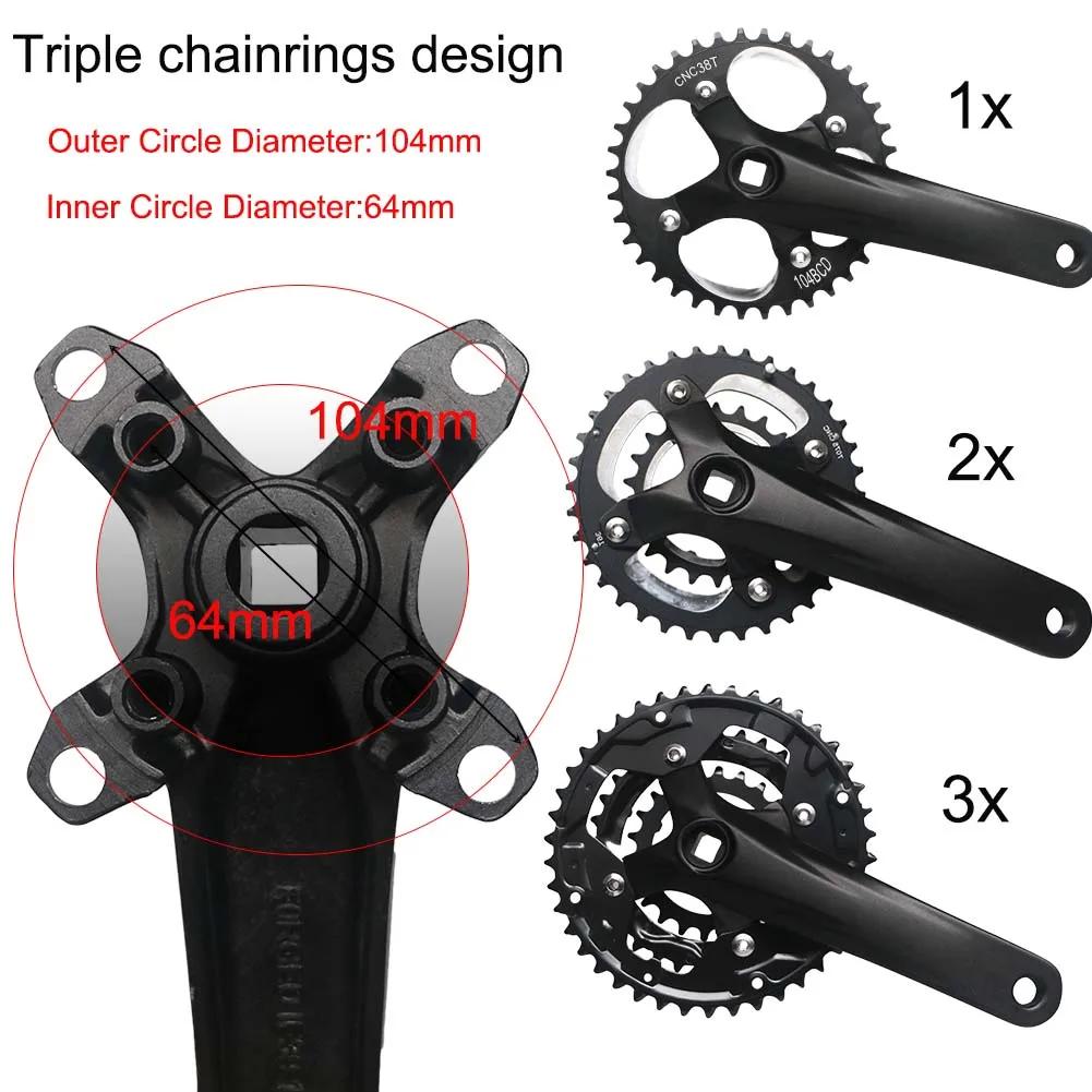 Manivelle VTT 170mm 104BCD 64BCD - Plateau 30T à 42T pour vélo 8 à 11 vitesses chaîne carré conique