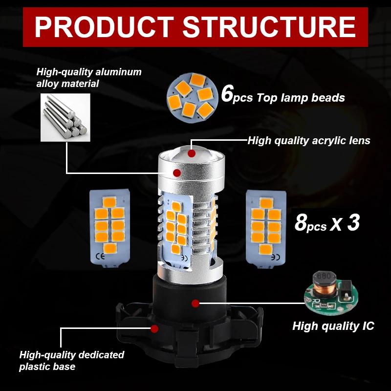Ampoules LED PY24W 5200s, 2 pièces, jaune ambre, pour BMW série 3 4 5 X3 E70 X5 X6 Z4, clignotants a