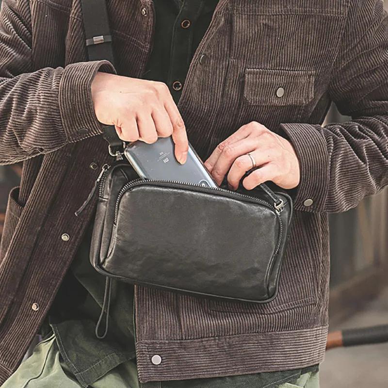 Gland TOO-Sac à bandoulière en cuir tanné végétal pour homme, sac de poitrine multifonctionnel, sac