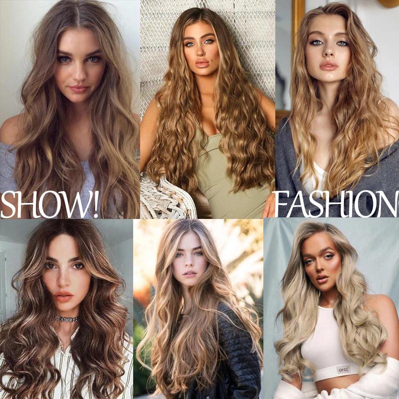 NICESY synthétique longue ondulée 5 Clips Extensions de cheveux 22 pouces/32 pouces pince sur Extens
