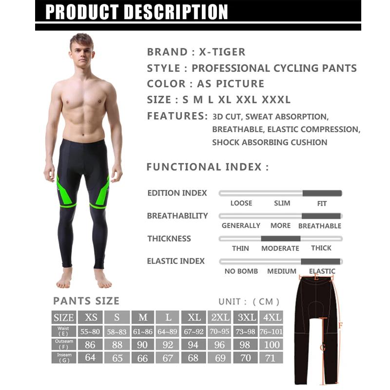 Pantalon de cyclisme X-Tiger pour homme, respirant, pour VTT, avec bretelles, rembourrage en gel 5D,