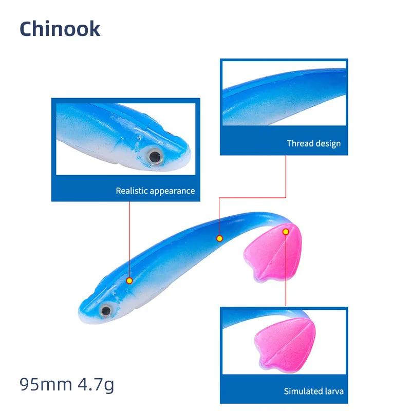 Chinook SoftBait leurre 90mm grande queue de pagaie Shad Swimbait 5 pièces ensemble Wobblers Silicon