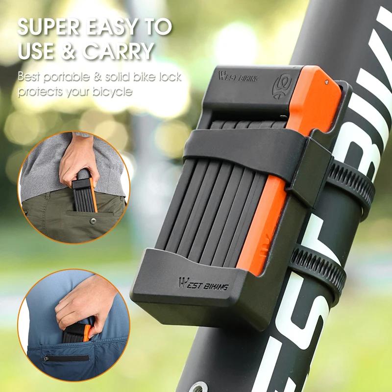 WEST BIKING Serrure de Sécurité Pliable pour Vélo, Accessoire Anti-vol, Convient pour Vélo de Route,
