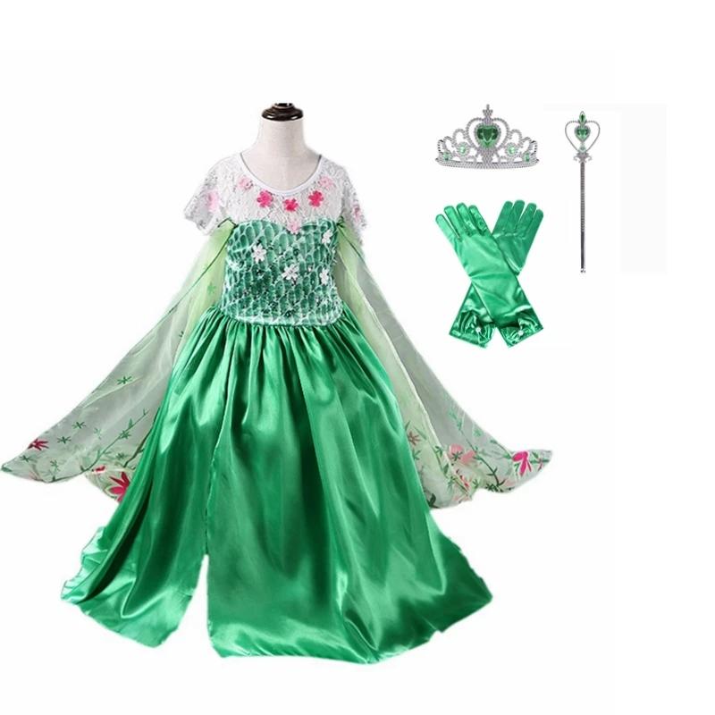 Robe de soirée princesse Elsa pour filles, tenue verte, costume d'anniversaire pour enfants de 3, 4,