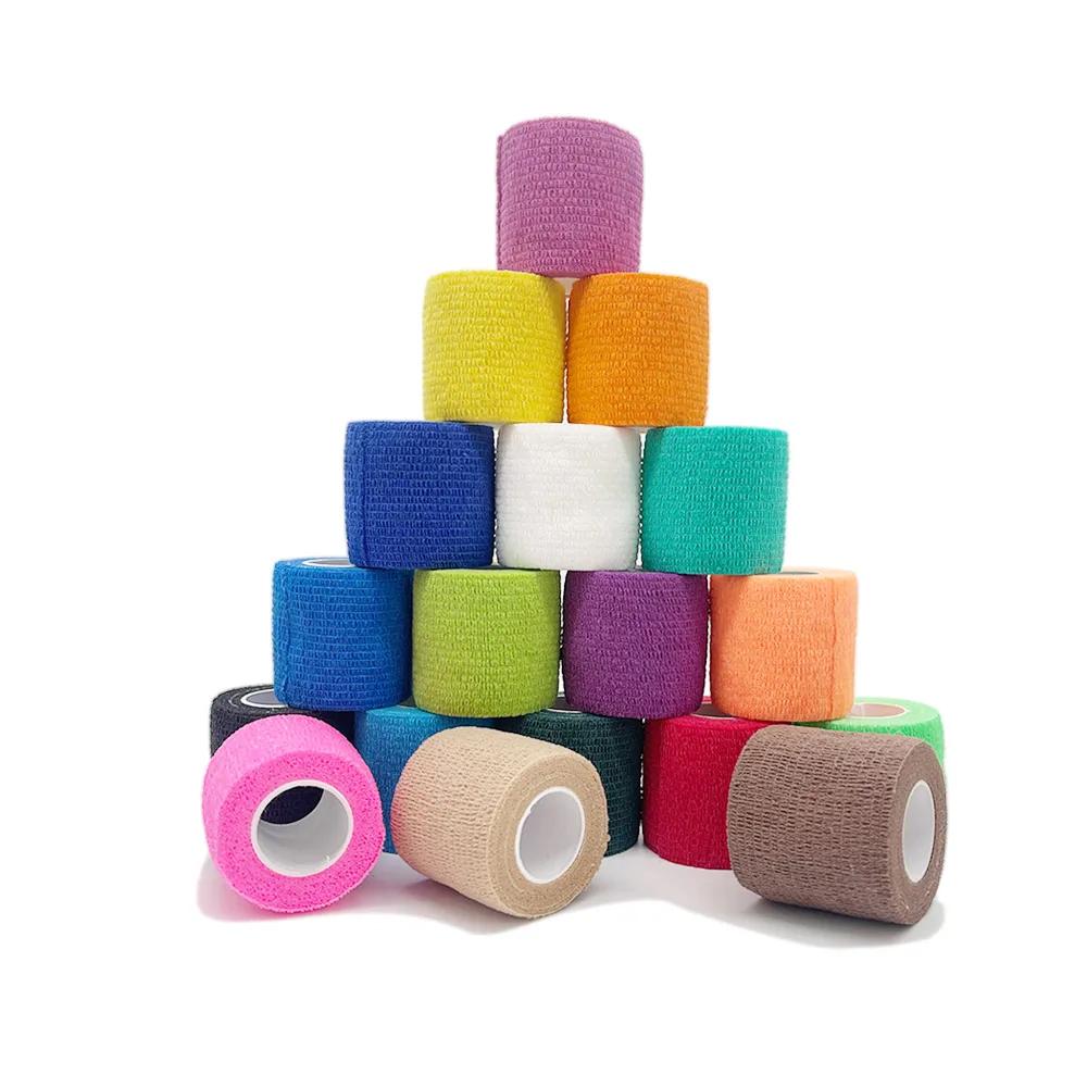 Bande élastique auto-adhésive colorée pour Sport, 4.8m, bande élastique pour genouillères, coussinet