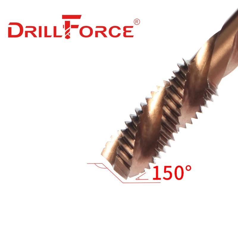 Forets à filetage de vis en Cobalt Drillforce HSSCO M35 flûte en spirale métrique M2-M30 tarauds de