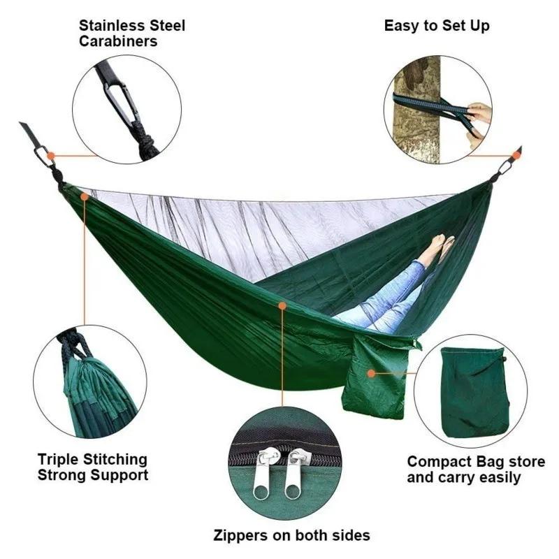 Hamac de Camping moustiquaire et auvent de hamac hamac en Nylon Portable sangles d'arbre de mouche d