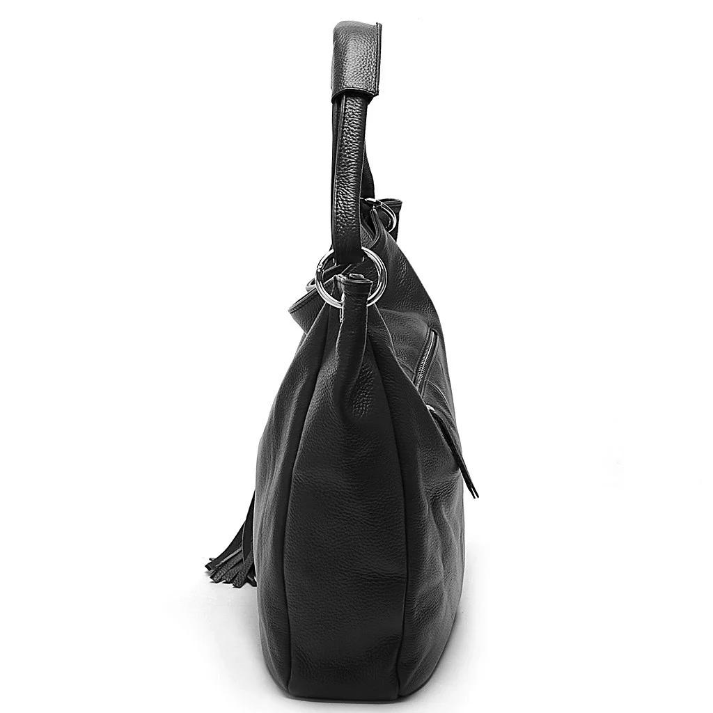 Zency-Sac à main en cuir véritable avec pompon pour femme, sac à main à bandoulière pour femme, noir
