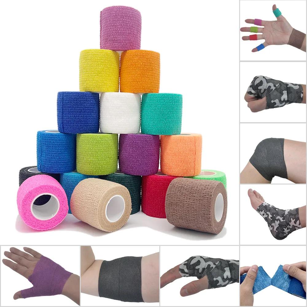 Bande élastique auto-adhésive colorée pour Sport, 4.8m, bande élastique pour genouillères, coussinet