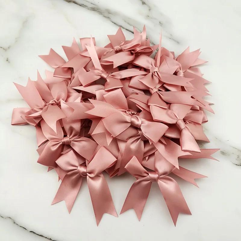 (50 pièces/paquet) 85*85mm ruban rose frais nœuds de petite taille ruban de Satin nœud fleur artisan