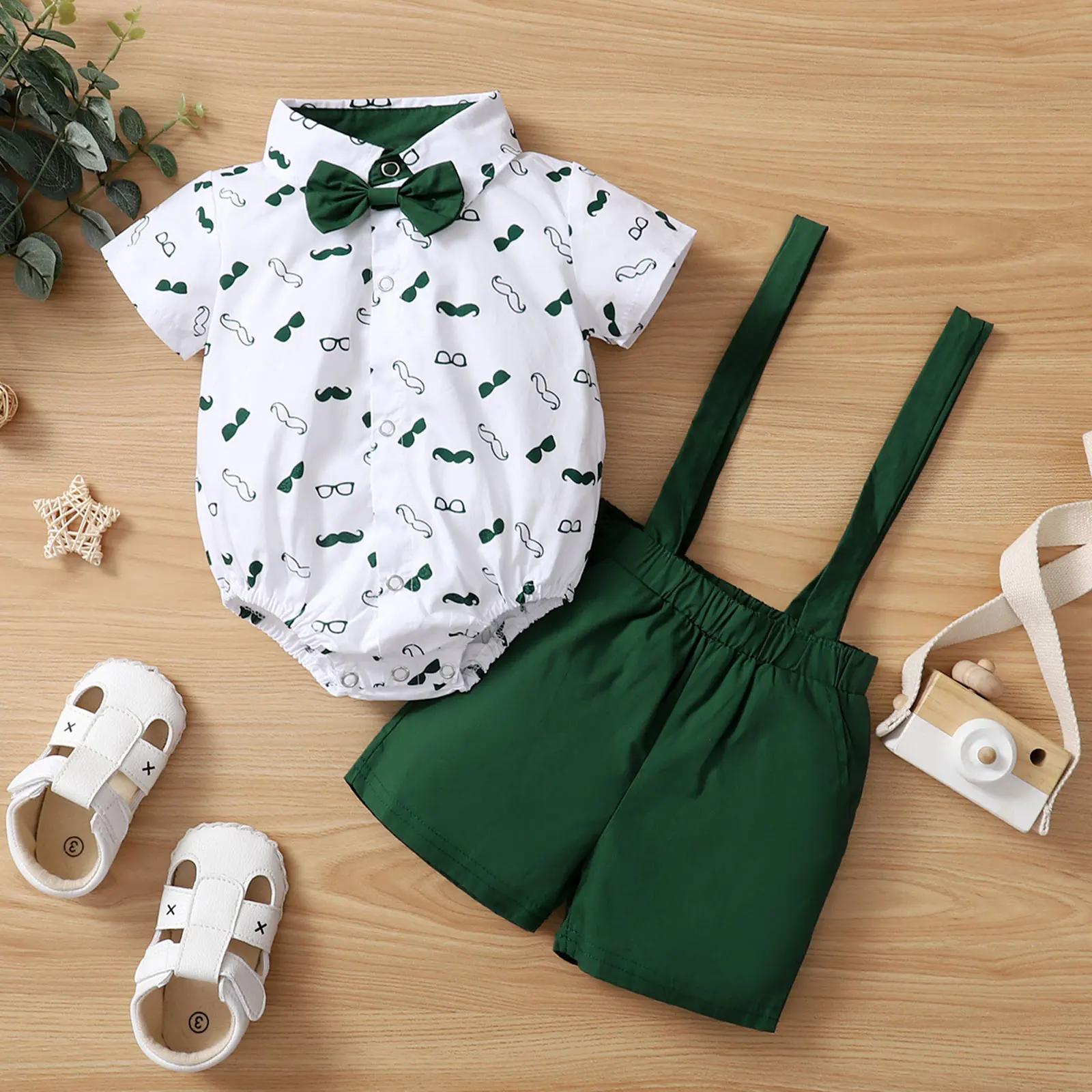 Ensemble de vêtements pour bébés garçons, chemise à manches courtes et col à revers + Short à bretel